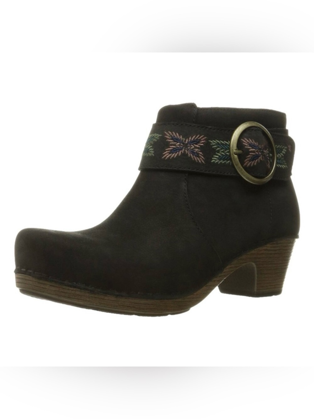 DANSKO Black Nubuck Leather Mina Embroidered Buckle Strap Fall Ankle Booties